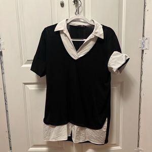Long oversized black V neck shirt, size XL from LC Waikiki